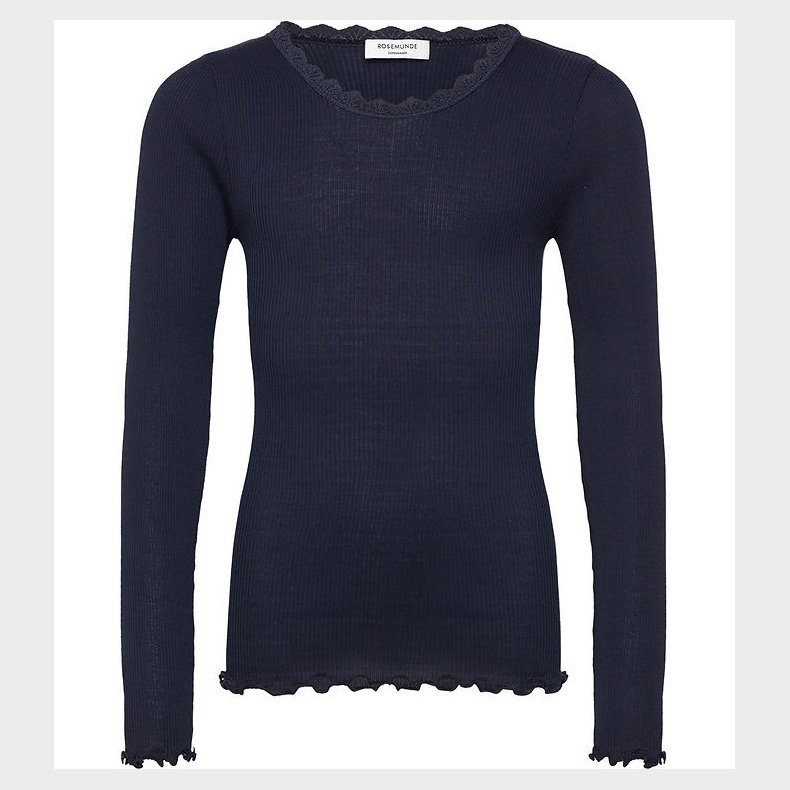 Rosemunde Bluse - Rib - Balta - Navy m. Blonder