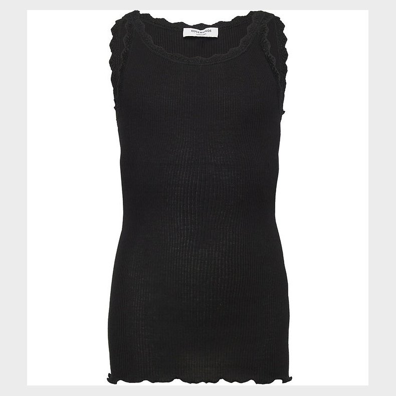 Rosemunde Top - Lang - Rib - Balta - Sort m. Blonder