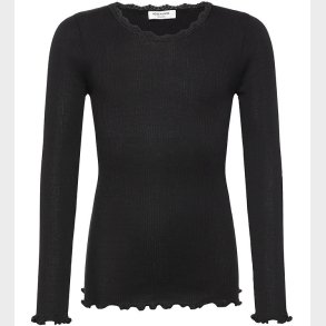 Rosemunde Bluse - Rib - Balta - Sort m. Blonder