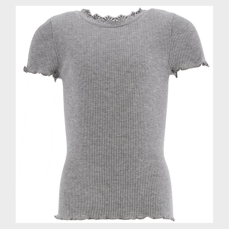 Rosemunde T-shirt - Rib - Balta - Grmeleret m. Blonder