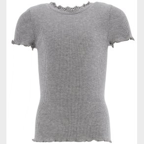Rosemunde T-shirt - Rib - Balta - Grmeleret m. Blonder