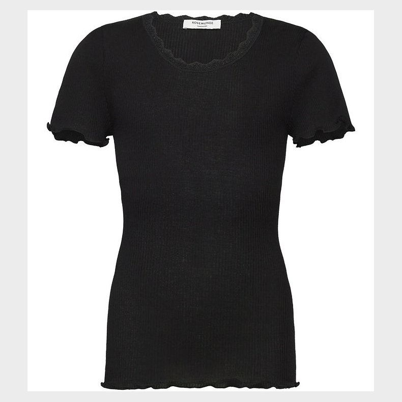 Rosemunde T-shirt - Rib - Balta - Sort m. Blonder