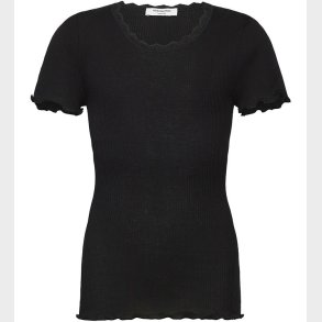 Rosemunde T-shirt - Rib - Balta - Sort m. Blonder