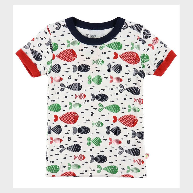 Katvig T-shirt - Navy/Rd m. Fisk