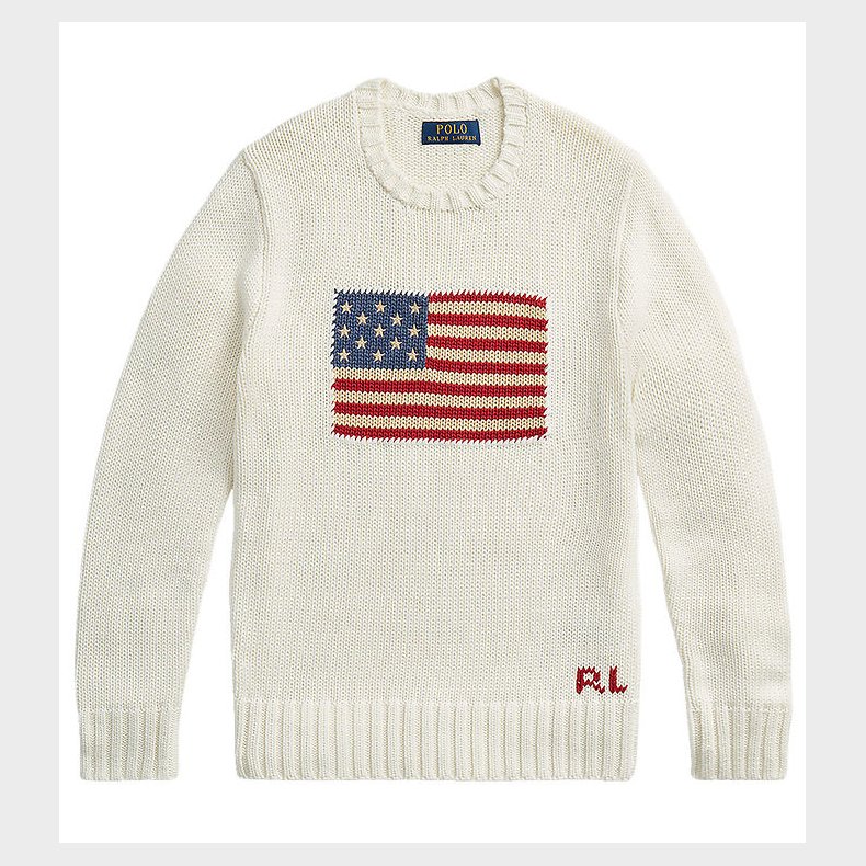 Polo Ralph Lauren Bluse - Strik - Hvid m. Flag