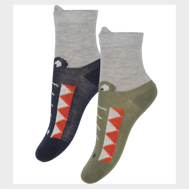 Minymo Str�mper - 2-pak - Dark Navy/Armygr�n m. Krokodille
