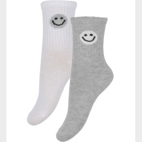 Minymo Str�mper - 2-Pak - Gr�meleret/Hvid m. Smiley