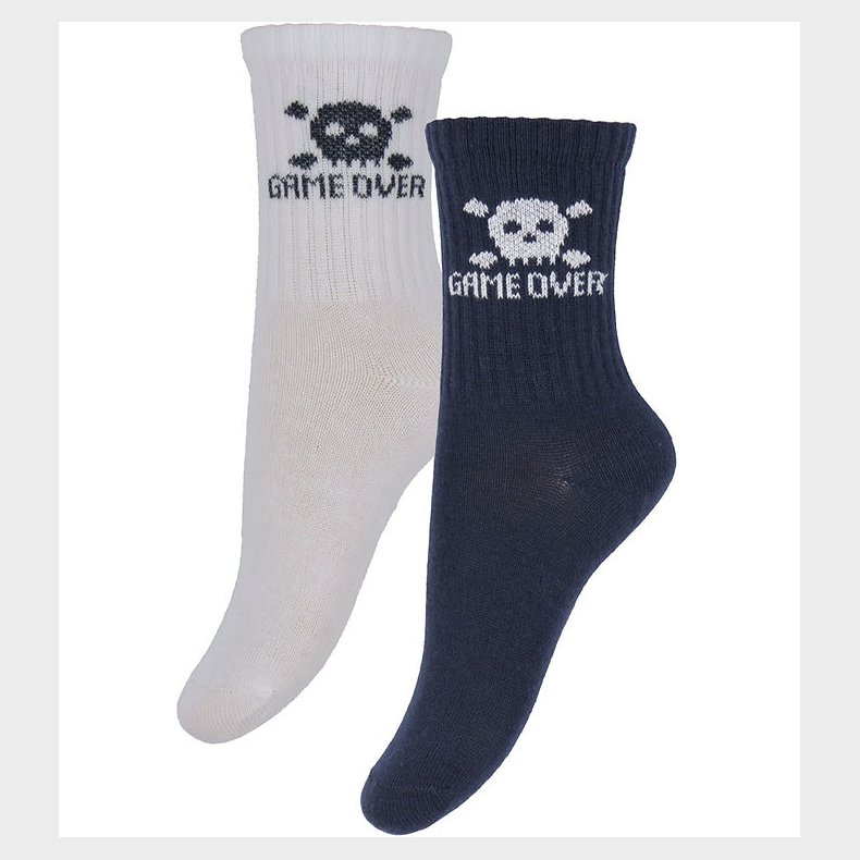 Minymo Str�mper - 2-Pak - Dark Navy/Hvid m. D�dningehoved