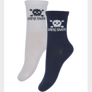 Minymo Str�mper - 2-Pak - Dark Navy/Hvid m. D�dningehoved