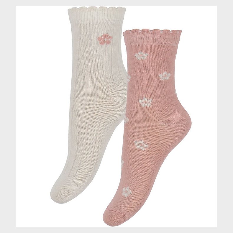 Minymo Str�mper - 2-pak - Ash Rose m. Blomster