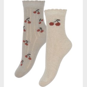 Minymo Str�mper - 2-pak - Light Taupe m. Kirseb�r