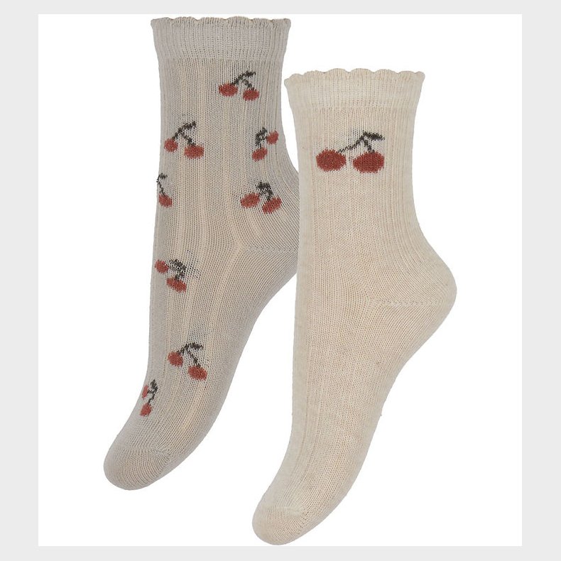 Minymo Str�mper - 2-pak - Light Taupe m. Kirseb�r