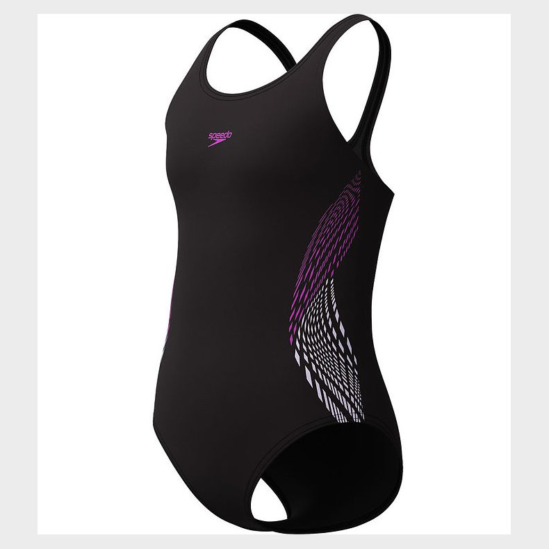 Speedo Badedragt - Placement Muscleback - Sort m. Lilla