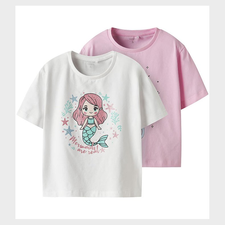 Name It T-shirt - NmfFrejane - 2-pak - Lucent White/Sweet Dreams