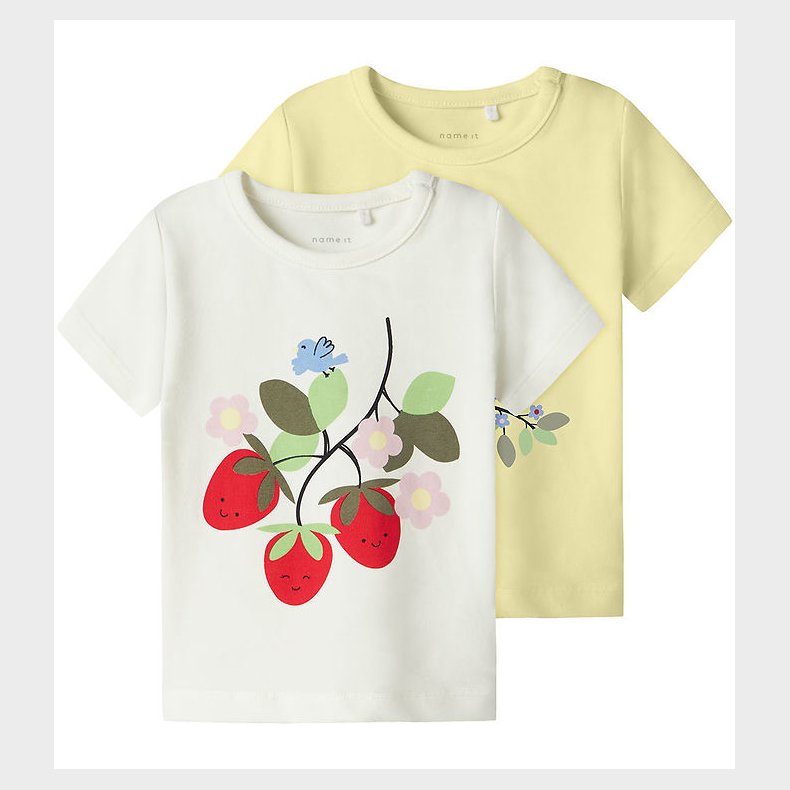 Name It T-shirt - NmfFaberry - 2-pak - Cloud Dancer/Pastel Yello