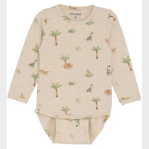 Minymo Body l/� - Light Beige Melange m. Dinosaur