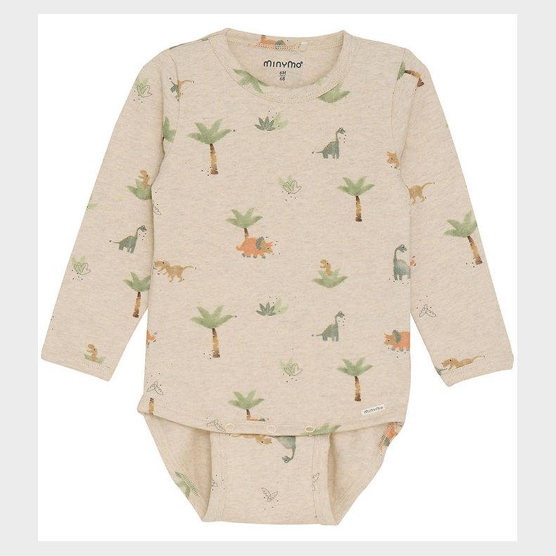 Minymo Body l/� - Light Beige Melange m. Dinosaur