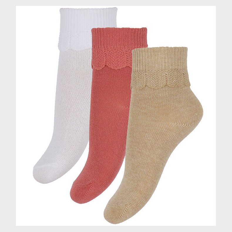 Konges Sljd Strmper - 3-pak - Frill - Sand/Optic White/Raspber