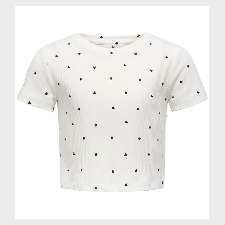 Kids Only T-shirt - KogBella - Rib- Cloud Dancer/Black Hearts