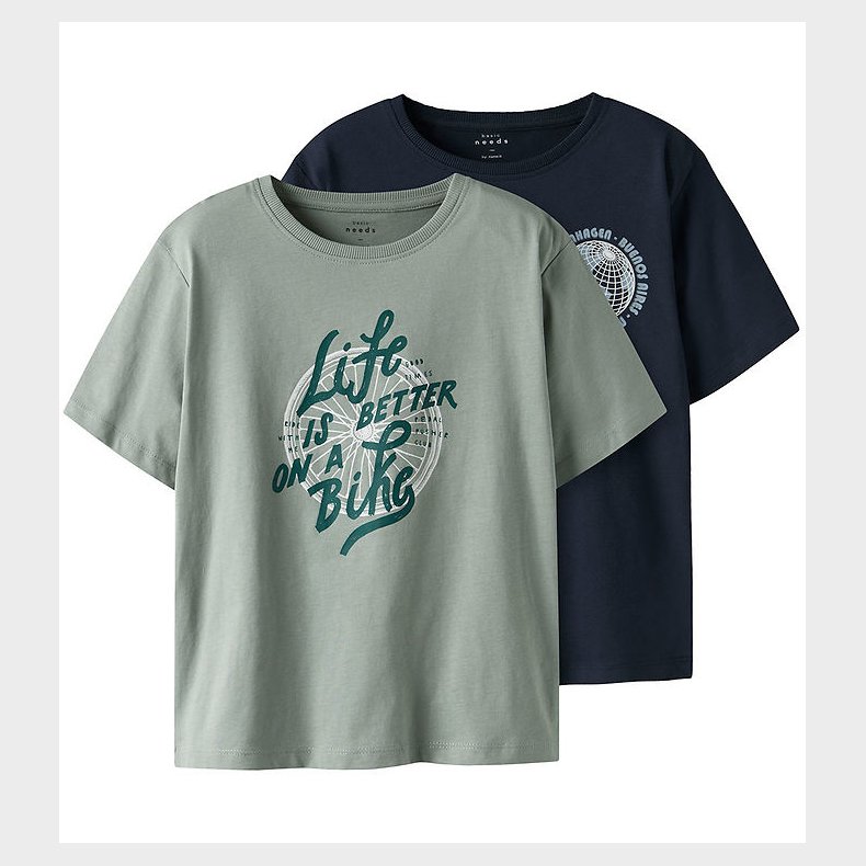 Name It T-shirt - NkmVagno - 2-pak - Slate Gray/Navy blazer