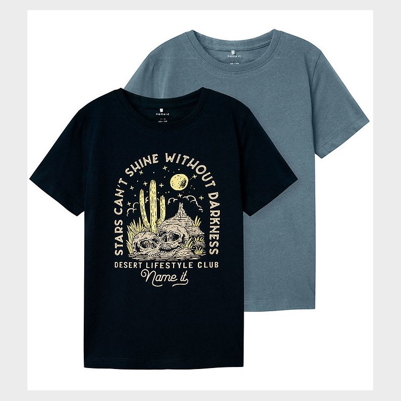 Name It T-shirt - NkmHansi - 2-pak - Navy Blazer/Blue Mirage
