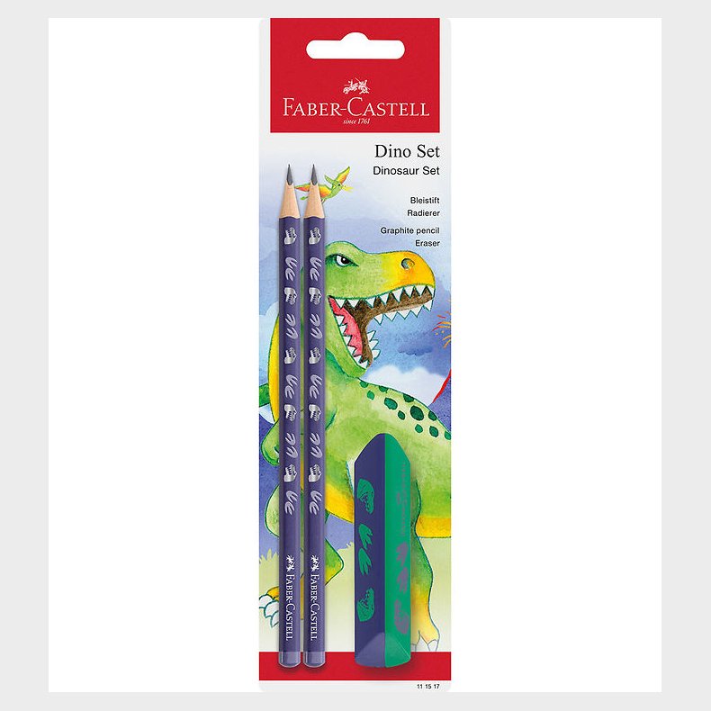 Faber-Castell Blyantst - 2 Blyanter + Viskelder - Dinosaur