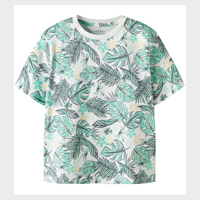 Name It T-shirt - NkmValmas - Bright White/Green Leaf