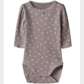 Name It Body l/ - Rib - NbfHoise - Purple Dove m. Blomster