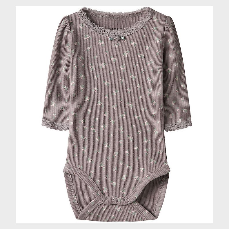 Name It Body l/ - Rib - NbfHoise - Purple Dove m. Blomster