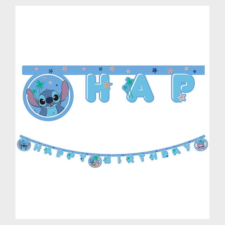 Decorata Party Happy Birthday Banner - Stitch & Angel