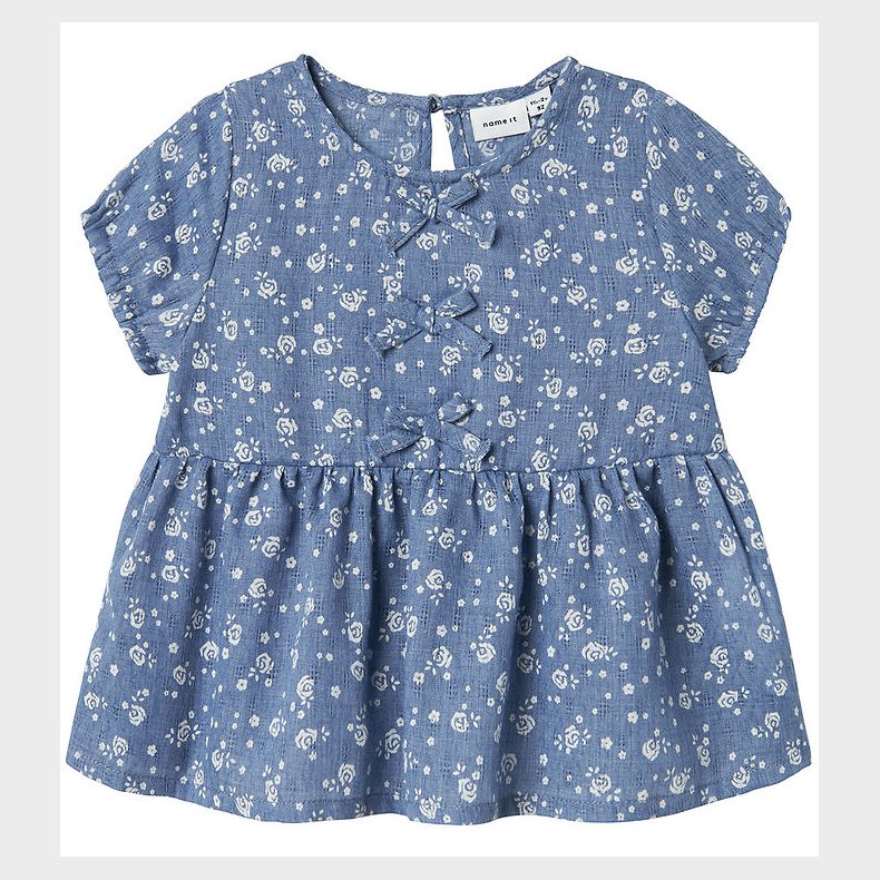 Name It T-shirt - NmfHagy - Bleached Denim m. Blomster