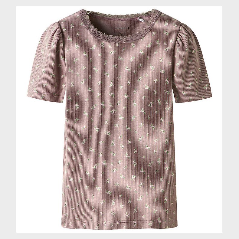 Name It T-shirt - Rib - NmdHoise - Purple Dove m. Blomster