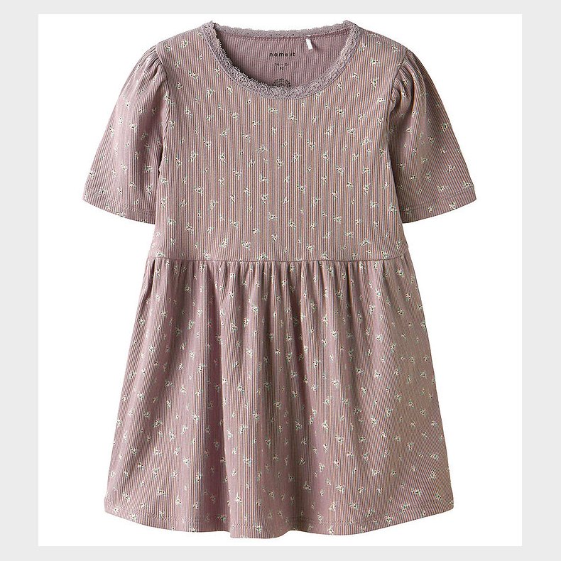 Name It Kjole - Rib - NmfHoise - Purple Dove m. Blomster