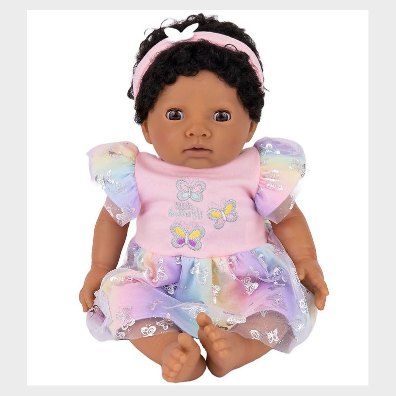 Tiny Treasures Dukke m. Sort Kr�llet H�r - Butterfly/Rainbow