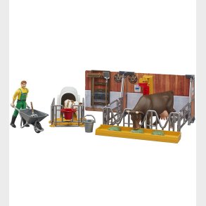Bruder Legest - bworld - Stald m. Bondemand, Ko & Kalv
