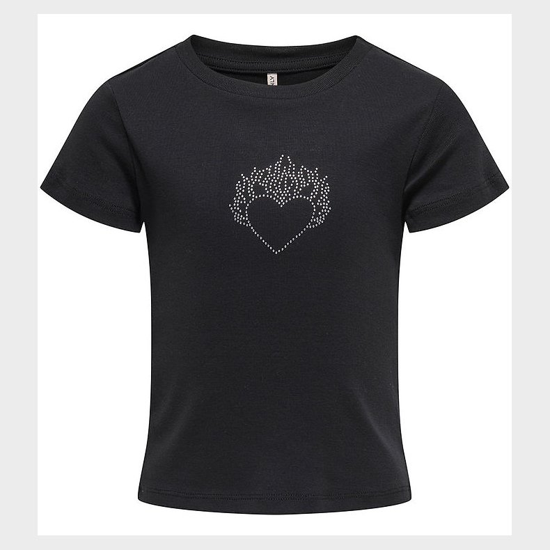 Kids Only T-shirt - KogKira - Sort/Hjerte m. Rhinsten