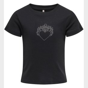 Kids Only T-shirt - KogKira - Sort/Hjerte m. Rhinsten