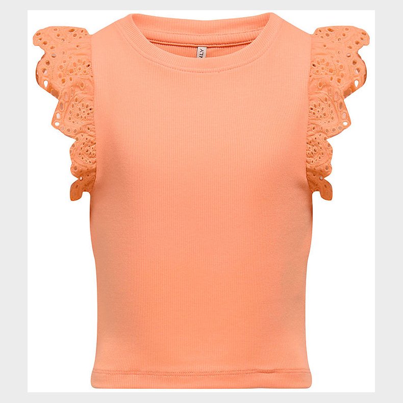 Kids Only Top - Rib - KogDrea - Salmon m. Broderi Anglaise