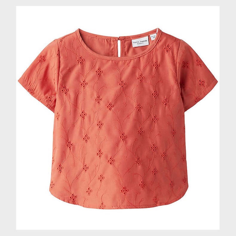 Name It T-shirt - NmfVioleta - Spiced Coral m. Broderi Anglaise
