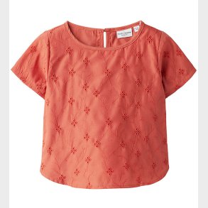 Name It T-shirt - NmfVioleta - Spiced Coral m. Broderi Anglaise