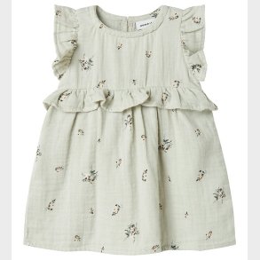 Name It Kjole - Musselin - NbfHikka - Aqua Gray m. Blomster
