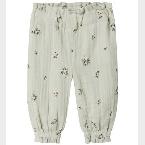 Name It Bukser - Musselin - NbfHikka - Aqua Gray m. Blomster