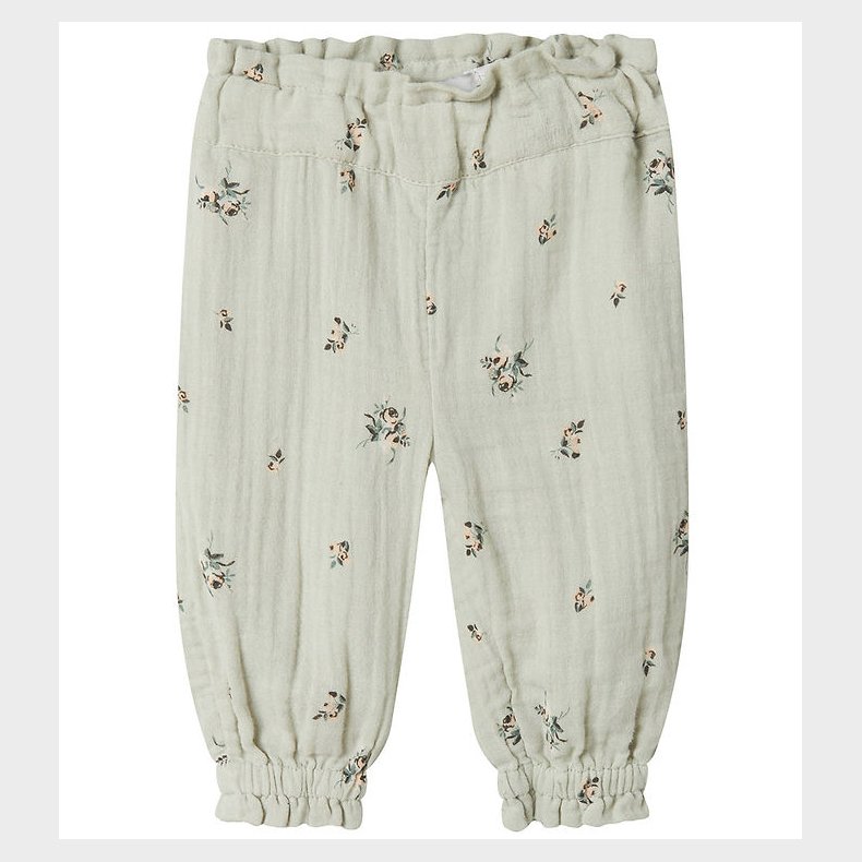 Name It Bukser - Musselin - NbfHikka - Aqua Gray m. Blomster