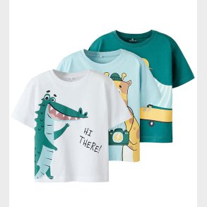 Name It T-shirts - NmmHelge - 3-Pak - Lucent White/W Aquatic/Dee