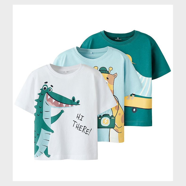 Name It T-shirts - NmmHelge - 3-Pak - Lucent White/W Aquatic/Dee