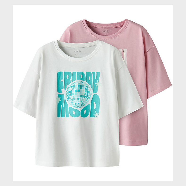 Name It T-shirt - 2-Pak - NkfVeen - Cameo Pink/Bright White