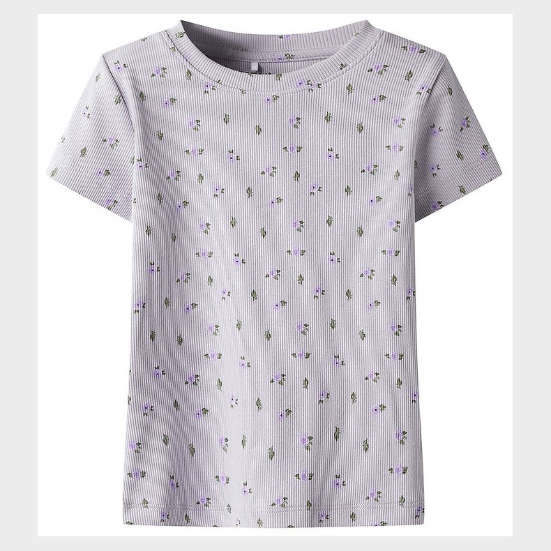 Name It T-shirt - Rib - NmfHofie - Misty Lilac m. Blomster