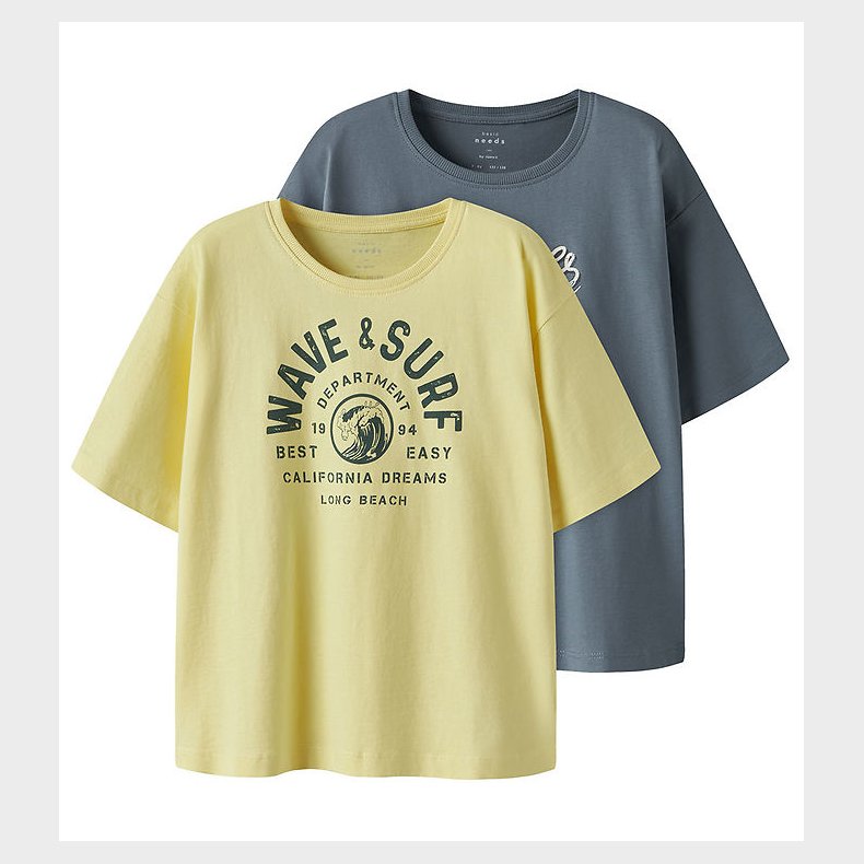 Name It T-shirt - NkmVictor - 2-Pak - Lemon Meringue/Blue Mirage