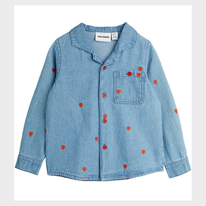 Mini Rodini Skjorte - Denim - Bl m. Hjerter