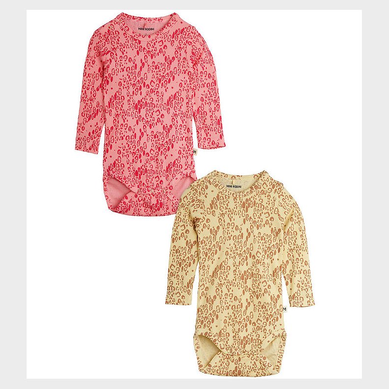 Mini Rodini Body l/ - 2-pak - Pink/Beige m. Leopardprint